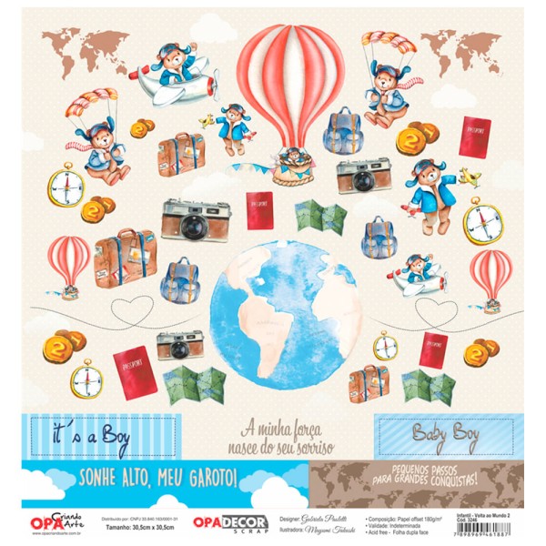 Página para Scrapbook Opadecor 30,5 X 30,5 Cm - Infantil - Volta Ao Mundo II - 3246