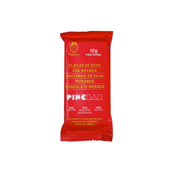 Barra de Proteína PINCBAR Morango com Chocolate Branco Sem Glúten e Lactose 50g
