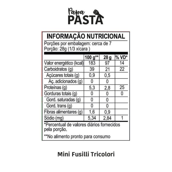 Encontraproduto.com.br - Macarrão Infantil Mini Fusilli Tricolori com Vegetais Papapá 200g