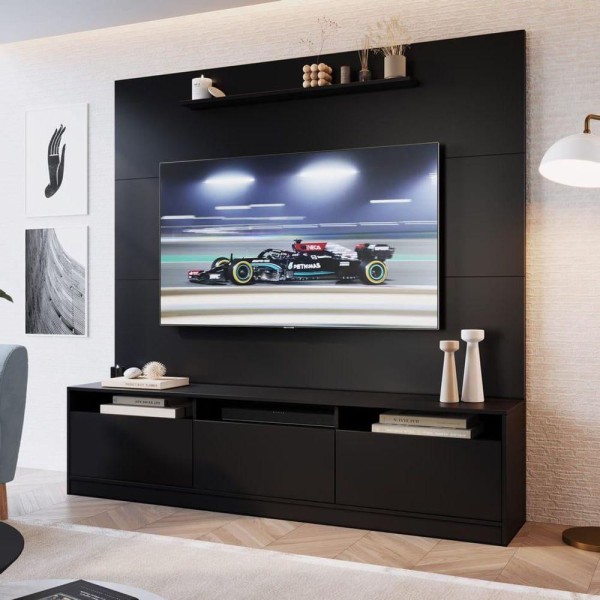 Encontraproduto.com.br - Home Theater Para Tv Com 3 Portas E 3 Nichos 1,46 M Cor:preto Preto