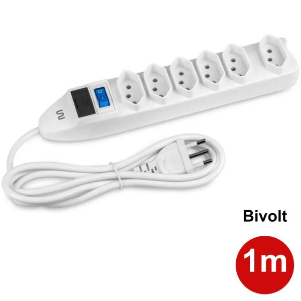 Encontraproduto.com.br - Filtro de Linha 1 Metro 6 Tomadas Bivolt Cor Branco Multi