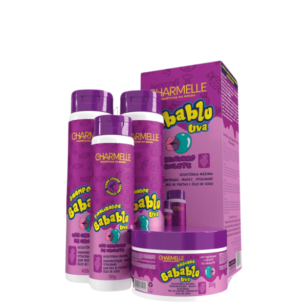Encontraproduto.com.br - Kit Babablu Sh 400ml+Cond 400g+Másc 300g+Finalizador 200g Uva