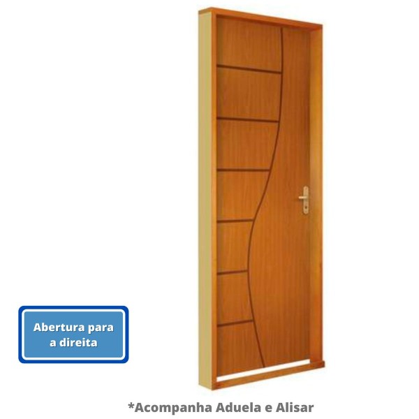 Kit Porta Madeforming com Aduela e Alizar Lado Direito 210x80cm Friso 03 Marrom Magno (MP)