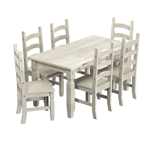 Encontraproduto.com.br - Mesa de Jantar em Madeira Pátina Branca 152x92 cm Elliottiis