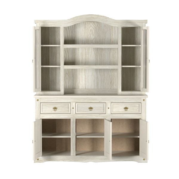 Encontraproduto.com.br - Cristaleira em Madeira 5 Portas 3 Gavetas 153 x 196 cm Patina Branca Elliottiis