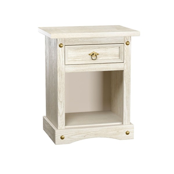 Mesa de Cabeceira em Madeira Branco Rústico 1 Gaveta Marin Brasil