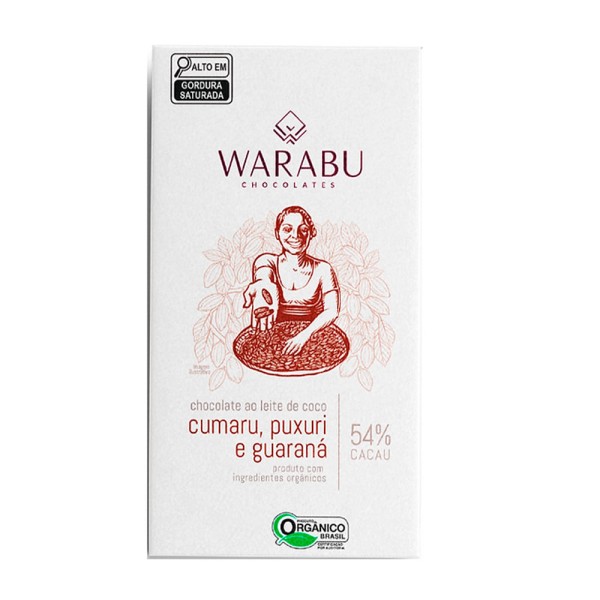 Encontraproduto.com.br - Chocolate 54% ao Leite de Coco com Cumaru Puxuri e Guaraná 70g WARABU Chocolates