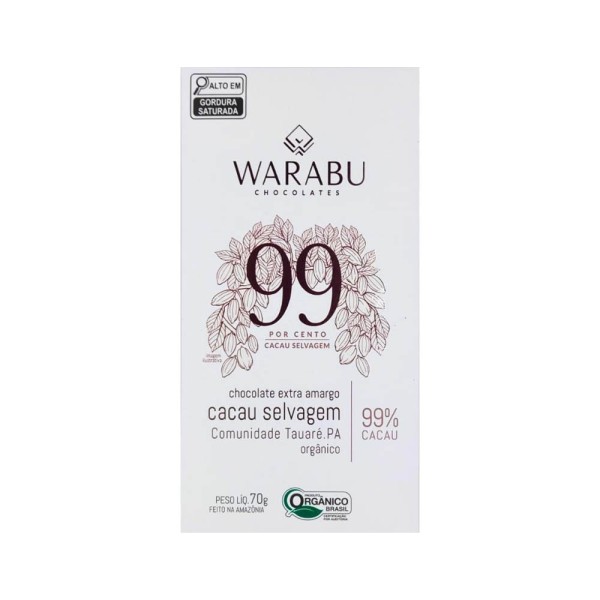 Chocolate 99% Extra Amargo com Cacau Selvagem 70g WARABU Chocolates