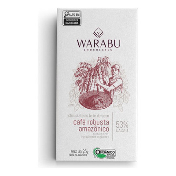 Encontraproduto.com.br - Chocolate Ao Leite De Coco Café Robusta Amazônico 53% Cacau Warabu 25g
