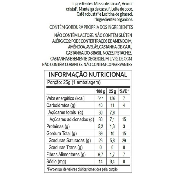 Encontraproduto.com.br - Chocolate Ao Leite De Coco Café Robusta Amazônico 53% Cacau Warabu 25g