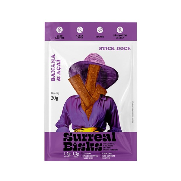 Stick Doce Sem Glúten Banana e Açai 20g Surreal Bisks