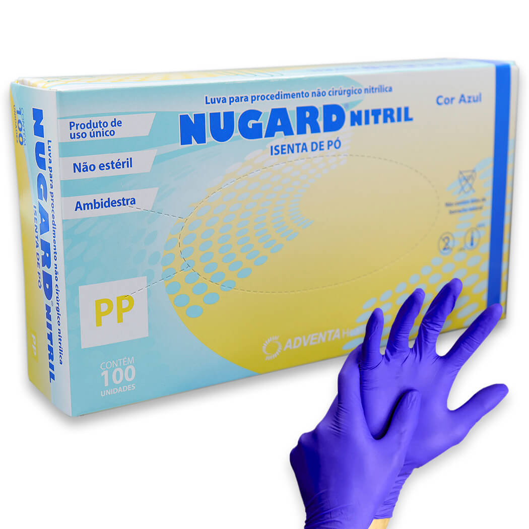 Encontraproduto.com.br - Luva para Procedimento Nitrílica Sem Pó Azul - Nugard