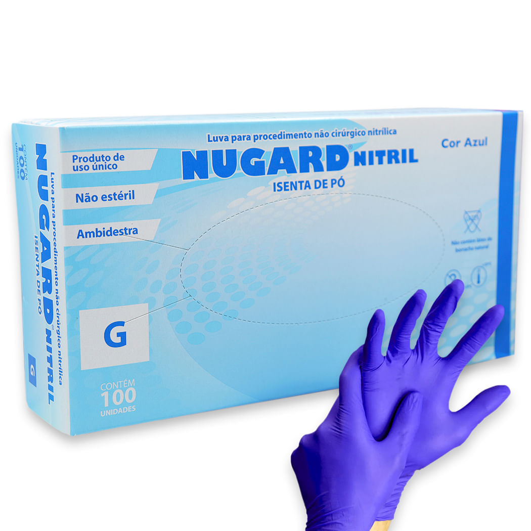Encontraproduto.com.br - Luva para Procedimento Nitrílica Sem Pó Azul - Nugard