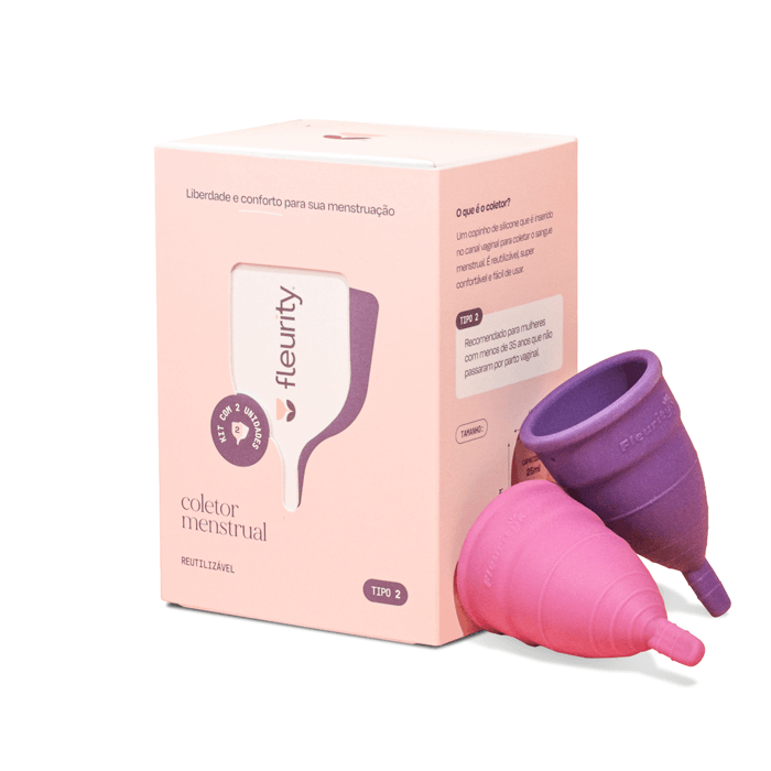 Encontraproduto.com.br - FLEURITY COLETOR MENSTRUAL TIPO 2 ROSA E ROXO x 2