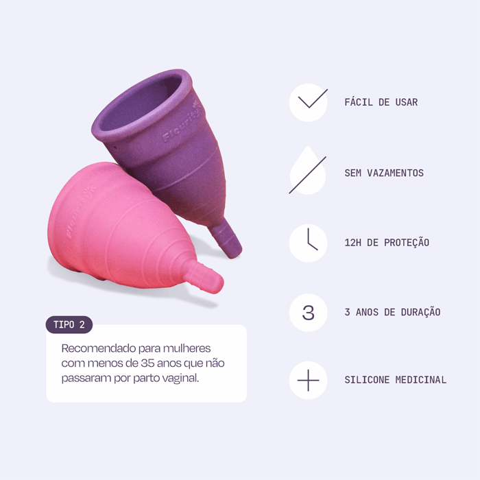 Encontraproduto.com.br - FLEURITY COLETOR MENSTRUAL TIPO 2 ROSA E ROXO x 2