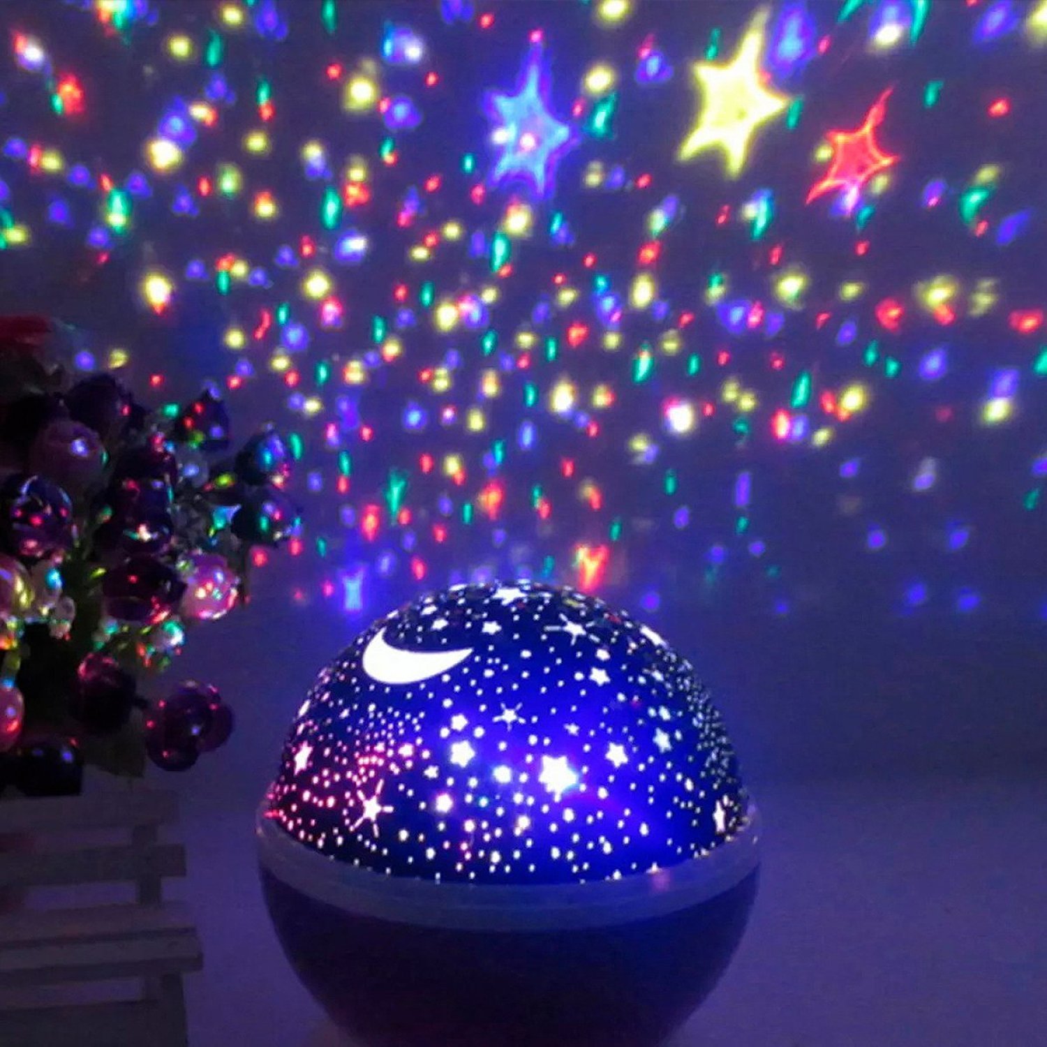 Encontraproduto.com.br - Luminária Abajur Gira Projetor Estrelas LED RGB Starry Night Decorlaser Roxo