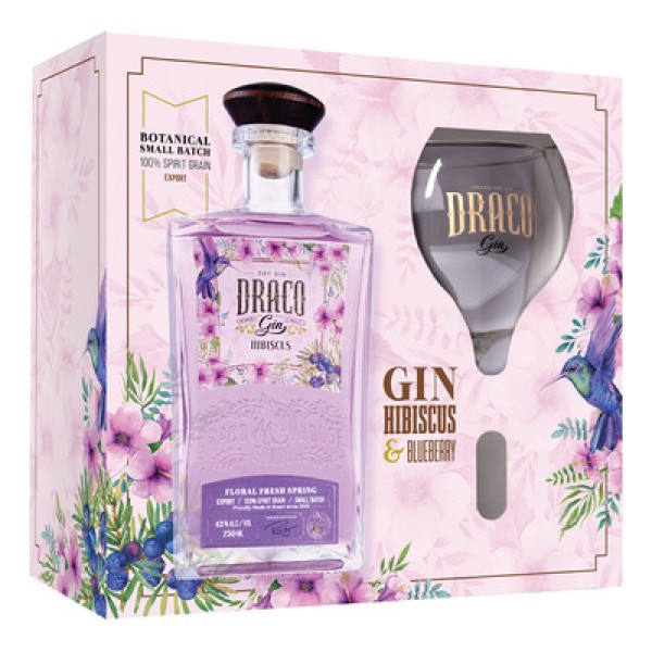 Encontraproduto.com.br - Kit Gin Hibiscus Draco 750mL + Taça