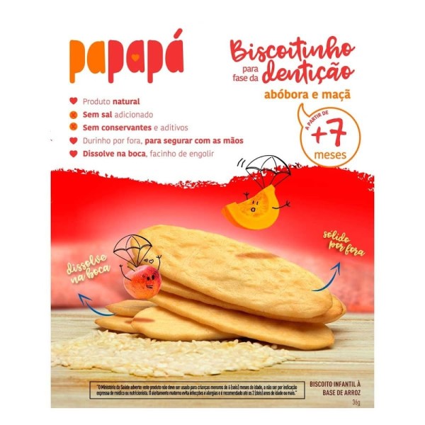 Encontraproduto.com.br - Biscoitinho para Fase da Dentição Abóbora e Maçã sem Glúten Papapá - Caixa com 36g