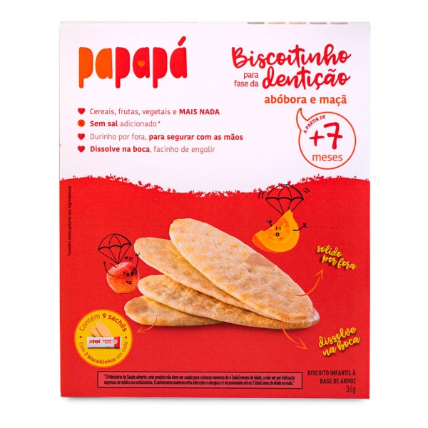 Encontraproduto.com.br - Biscoitinho para Fase da Dentição Abóbora e Maçã sem Glúten Papapá - Caixa com 36g