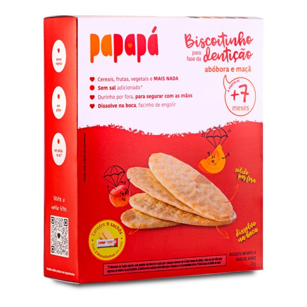Encontraproduto.com.br - Biscoitinho para Fase da Dentição Abóbora e Maçã sem Glúten Papapá - Caixa com 36g