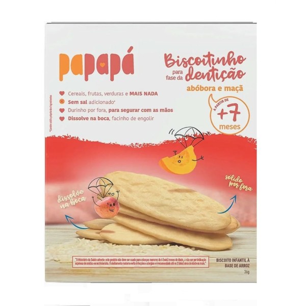 Encontraproduto.com.br - Biscoitinho para Fase da Dentição Abóbora e Maçã sem Glúten Papapá - Caixa com 36g