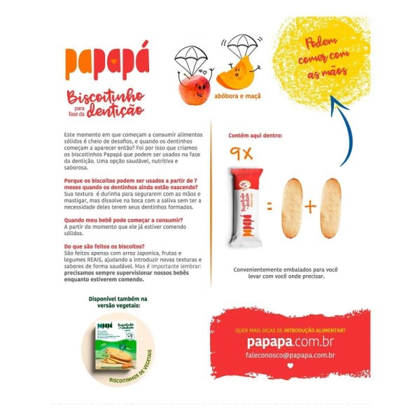 Encontraproduto.com.br - Biscoitinho para Fase da Dentição Abóbora e Maçã sem Glúten Papapá - Caixa com 36g