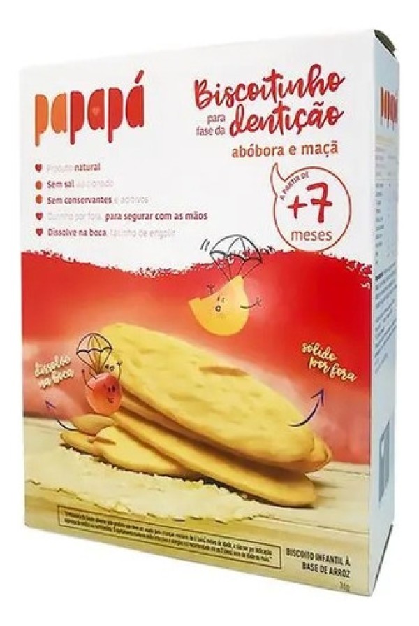 Biscoitinho para Fase da Dentição Abóbora e Maçã sem Glúten Papapá - Caixa com 36g