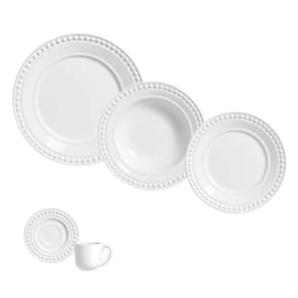 Encontraproduto.com.br - Aparelho de Jantar, Café e Sobremesa 20 Peças Porto Brasil Atenas em Faiança Feldspática com Relevo – Branco
