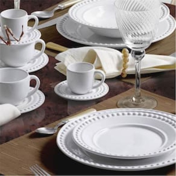 Encontraproduto.com.br - Aparelho de Jantar, Café e Sobremesa 20 Peças Porto Brasil Atenas em Faiança Feldspática com Relevo – Branco