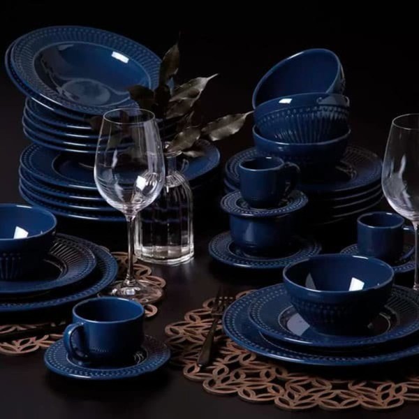 Encontraproduto.com.br - Conjunto 06 Xícara De Café Com Pires Azul De Cerâmica 72 Ml Roma Deep Blue Porto Brasil
