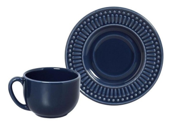 Encontraproduto.com.br - Conjunto de 6 Xícaras e 6 Pires Chá 160ml Roma Azul Deep Porto Brasil
