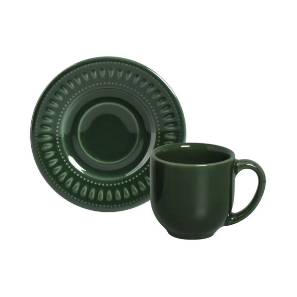 Encontraproduto.com.br - Xícara de Chá em Cerâmica Porto Brasil Daisy Botânico Verde com Pires 72ml