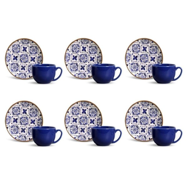 Xícaras De Chá Coup Asteca 260ml 6 Peças Porto Brasil Azul Com Estampado