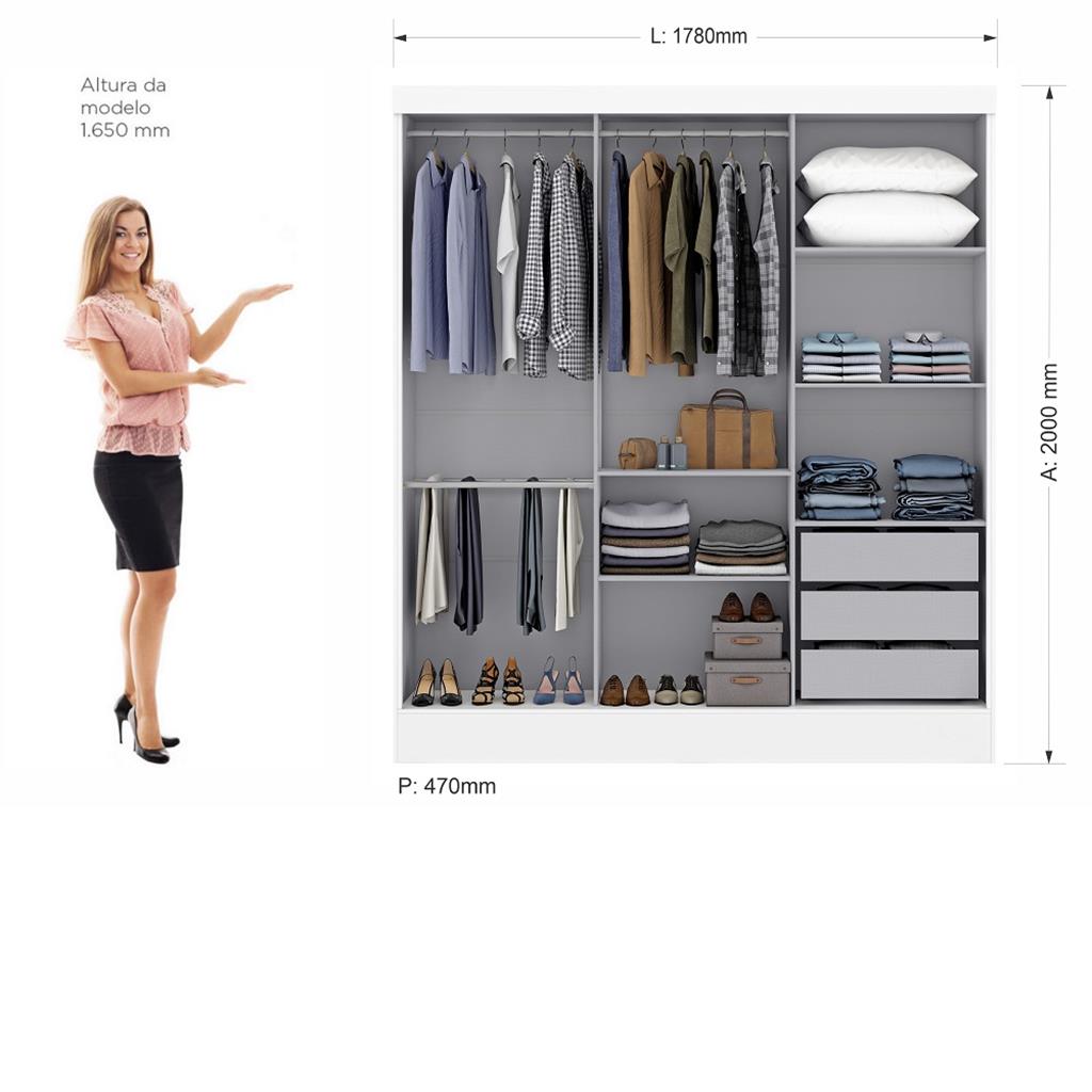 Encontraproduto.com.br - Guarda Roupa Casal com Espelho 3 Portas de Correr 100% MDF Viena Maxel Móveis