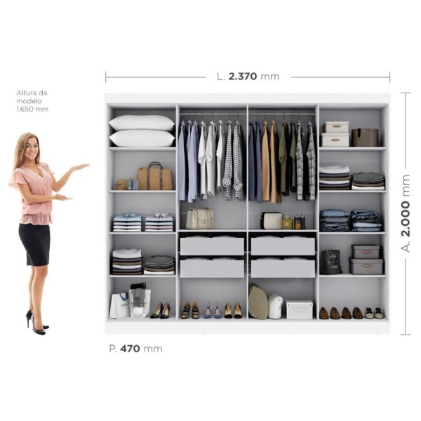 Encontraproduto.com.br - Guarda Roupa Casal com Espelho 8 Portas 100% MDF Genebra Maxel