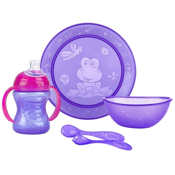 Encontraproduto.com.br - Kit Alimentação com 5 Peças Fun Feeding Lilás Orquídea (6m+) - Nuby
