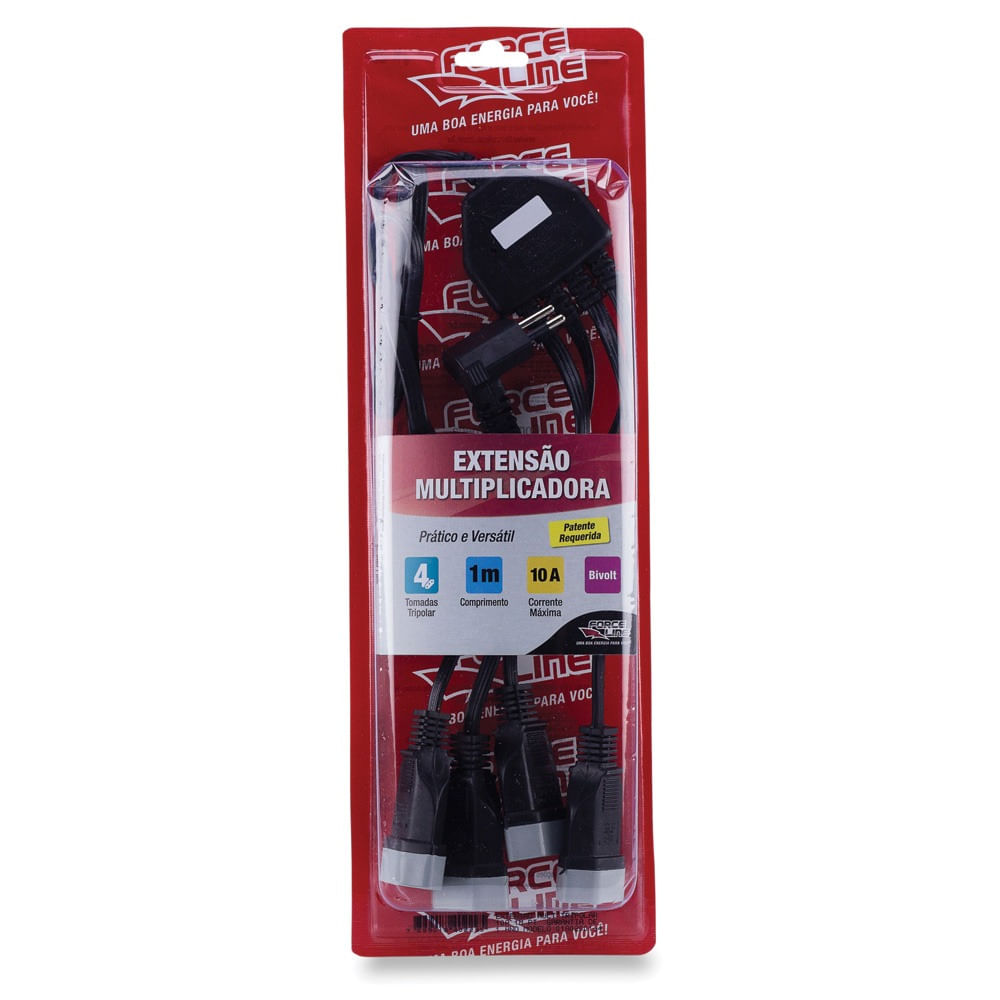 Extensão Multiplicadora Tripolar 10a Preto 1m Force Line