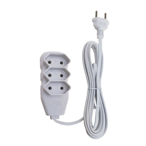 Extensão Elétrica com 3 Tomadas Slim Bipolar Branco 3M - Force Line