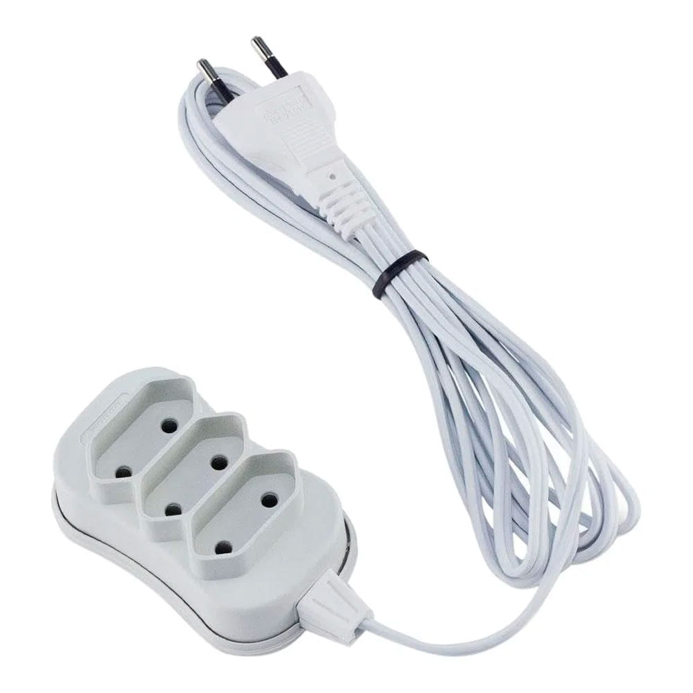 Encontraproduto.com.br - Extensão Elétrica com 3 Tomadas Slim Bipolar Branco 3M - Force Line