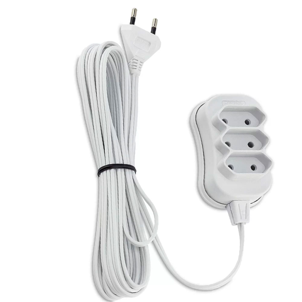 Encontraproduto.com.br - Extensão Elétrica com 3 Tomadas Slim Bipolar Branco 3M - Force Line