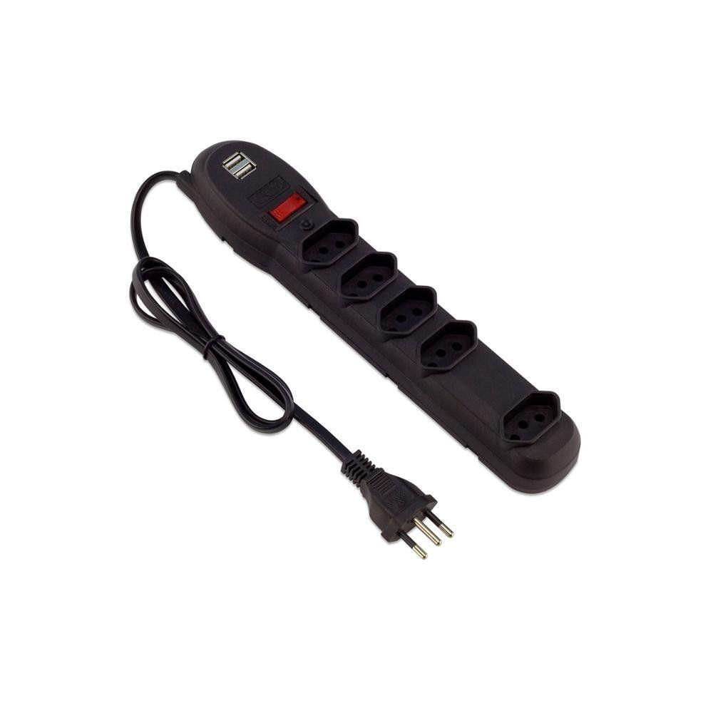 Encontraproduto.com.br - Filtro de Linha Force Line, 5 Tomadas, 2 USB, Preto - 60500023