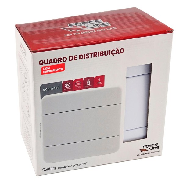 Encontraproduto.com.br - Quadro Distribuição Force Line de Sobrepor para 8 Disjuntores com Barramento