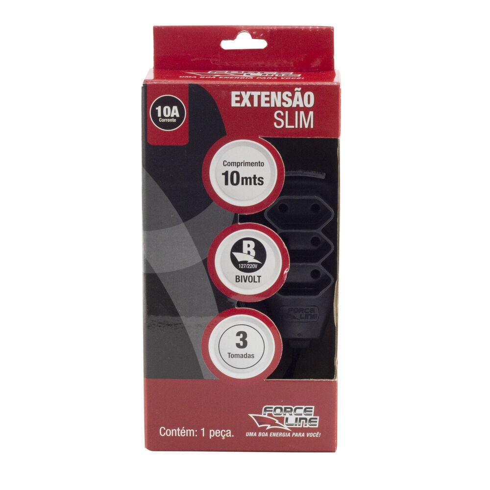 Encontraproduto.com.br - Extensão Bipolar 3 Tomadas Forceline Preta 10M