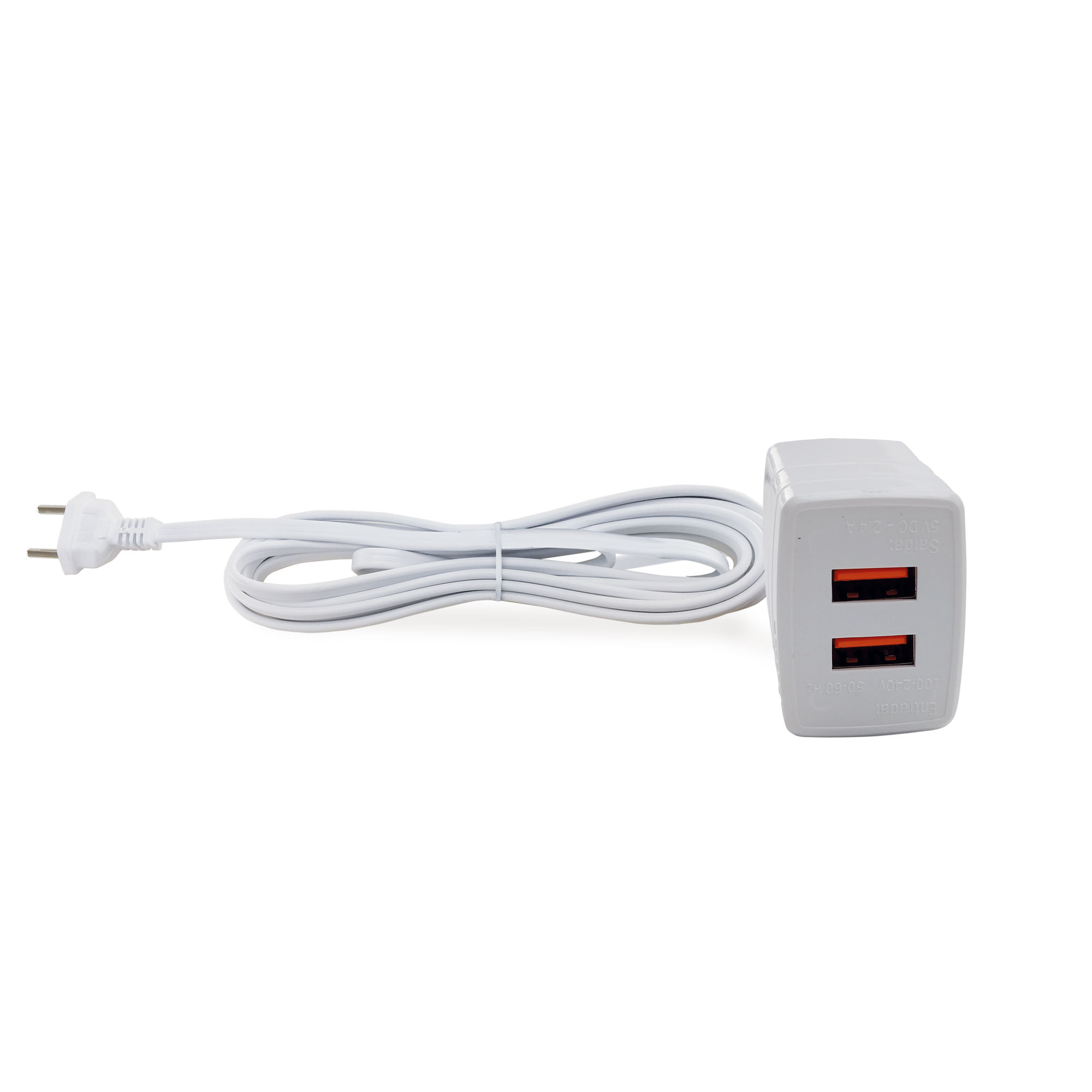 Encontraproduto.com.br - Cabo Prolongador com Tomada USB 2,4A 3 Metros Branco - Forceline