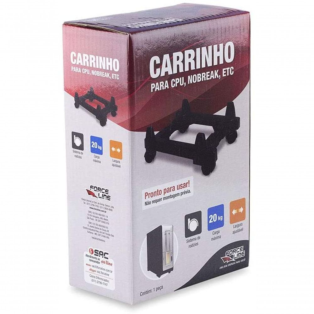 Encontraproduto.com.br - Carrinho com Rodízio CPU, No-Break e Estabilizadores, Preto, 4624  - Force Line