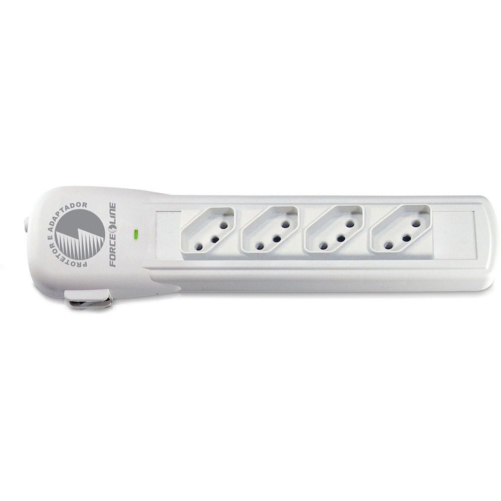 Encontraproduto.com.br - Protetor e Adaptador de Plástico 4 Tomadas, Bivolt, Cinza 7200 - Force Line