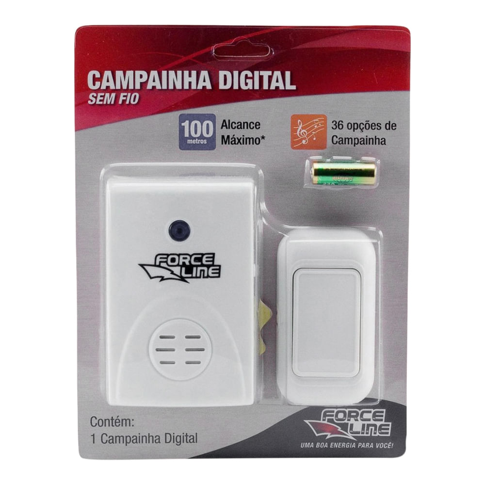 Encontraproduto.com.br - Campainha Sem Fio Digital Branco Force line