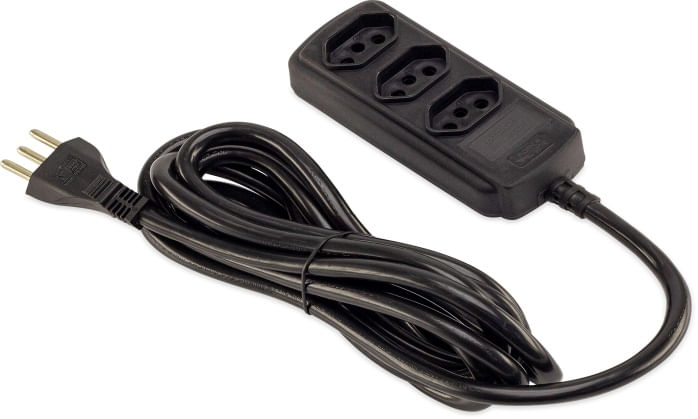 Encontraproduto.com.br - Extensão Elétrica com 3 Tomadas Tripolar 5m Preta Force Line