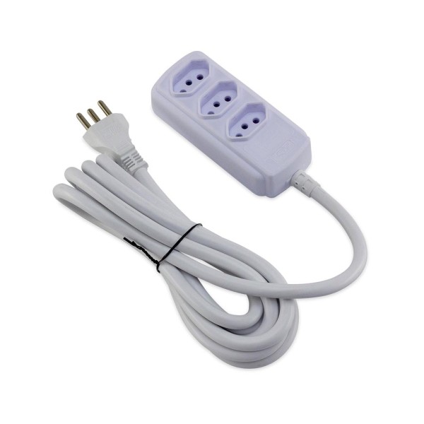 Encontraproduto.com.br - EXTENSAO 3 TOMADAS TRIPOLAR 20A 3M BRANCO R.334