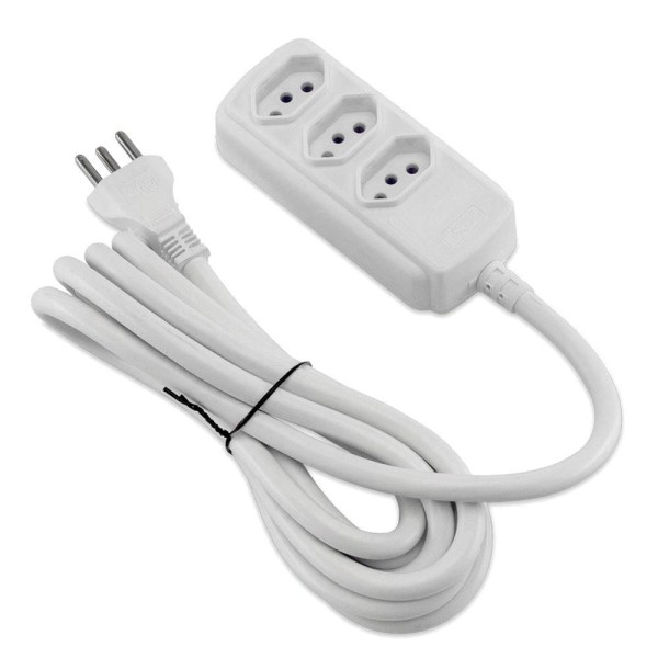 Encontraproduto.com.br - EXTENSAO 3 TOMADAS TRIPOLAR 20A 3M BRANCO R.334